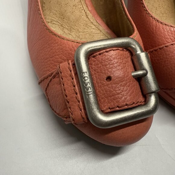 Fossil Women's Leather‎ Heels Size 9 Coral Buckle Toe Block Heel Retro Style - Picture 8 of 15
